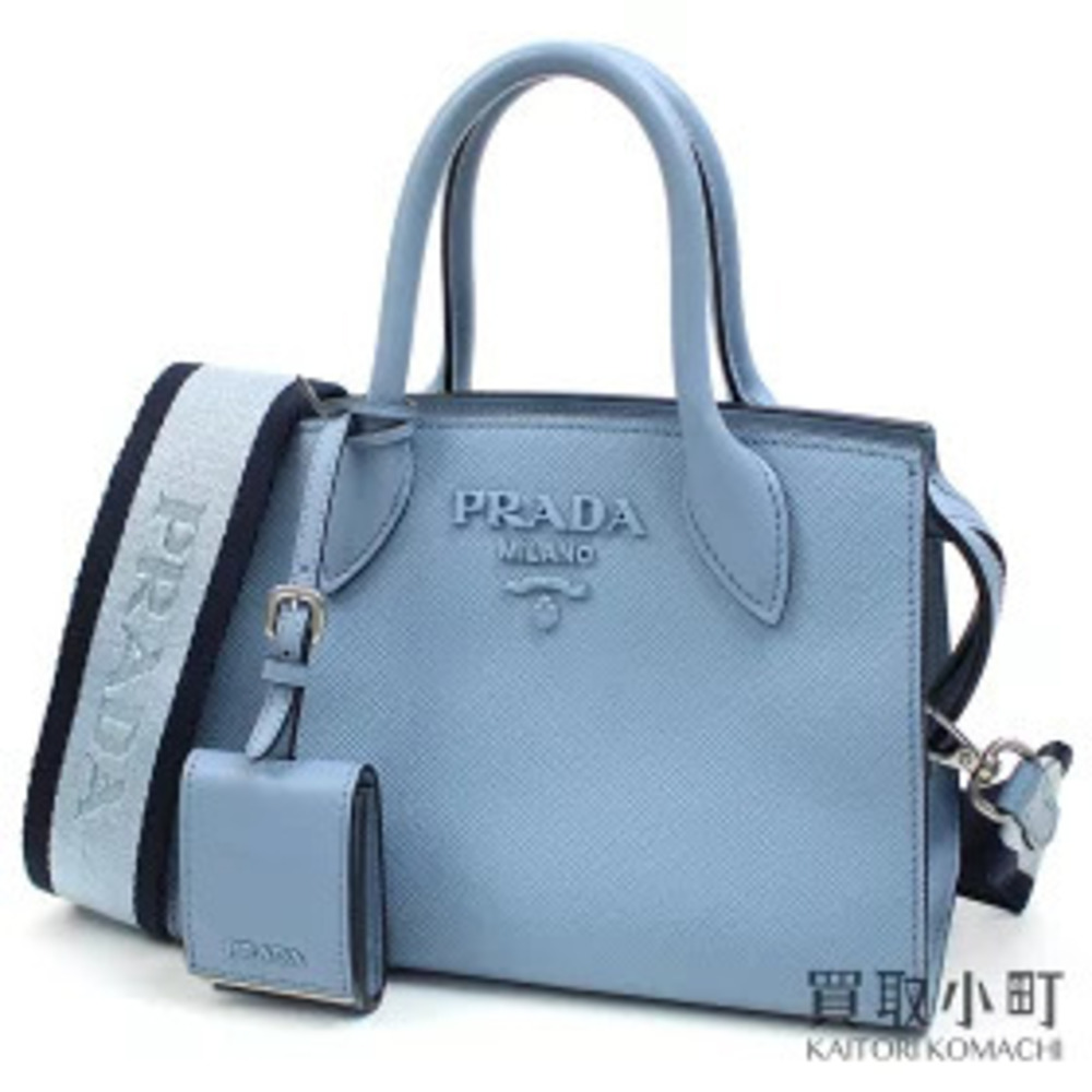 Prada Monochrome Saffiano Leather Handbag Blue Shoulder Tote BAG